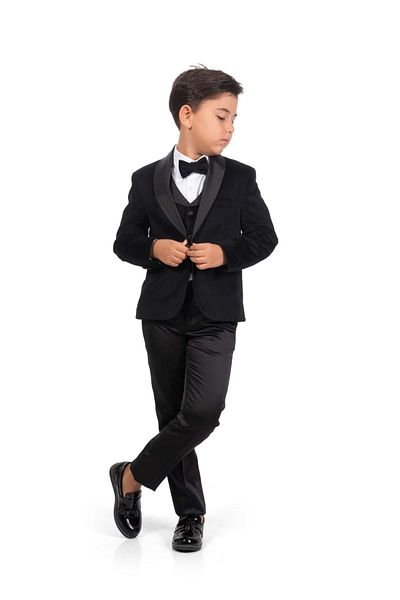 Mnk Baby&Kids Boy's Suit with Velvet Jacket and Vest MNK0550 BLACK