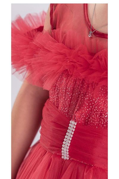 Mnk Baby&Kids Crinkle Skirt Girl's Robe - Chiffon Evening Dress M00723 Red