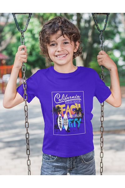 Bubuga Boys California Venice Beach Surf Printed Short Sleeve T-Shirt – 100% Cotton Single Jersey Fabric