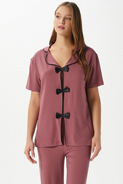 Ritnice Women's Julia Dried Rose Bow Bottom Top Pajama Set