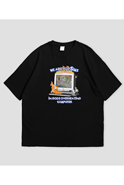 SVART WEAR WE ARE ALL SIMS IN GODS OVERHEATING COMPUTER Tricou oversize unise...