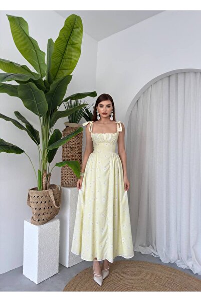 conconmoda Kadın Tasarım Crep Kumaş Desenli Kalın Askılı Daniela Elbise