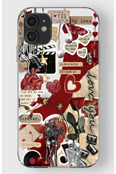 moonset Iphone 11 Uyumlu Kolaj Tasarımlı Baskılı Şeffaf Telefon Kılıfı