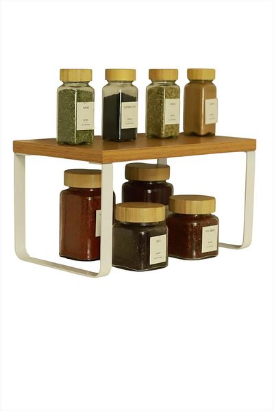 KDROĞLU Plamystical Home Metal Leg Wooden Cabinet Interior Shelf, Plate and Dish Organizer, Kitchen and Bedroom