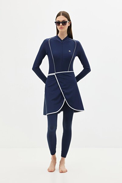 C&City Skirted Tights Full Covered Hijab Swimsuit C13059 Navy/White