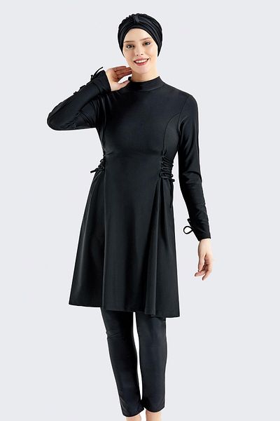 C&City Voll bedeckter 4-teiliger Hijab-Badeanzug C14058 Schwarz