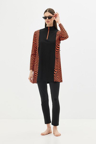 C&City Μαγιό Hijab 4 τεμαχίων με σχέδιο Zebra 6227 Πλακάκι/Μαύρο