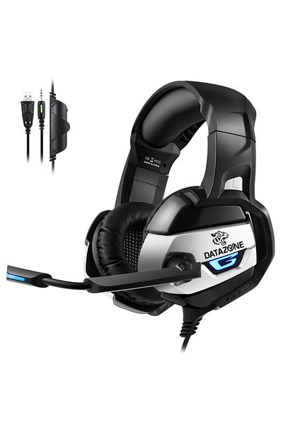 Datazone DZ-K5 Gaming Headset with adapter, black, wired, noise-isolating, clear audio, comfy fit.