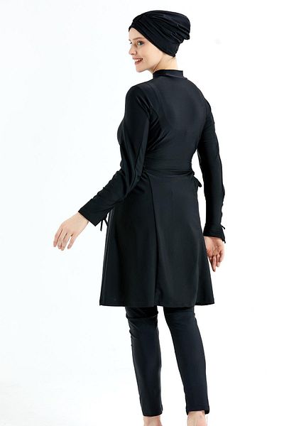 C&City Voll bedeckter 4-teiliger Hijab-Badeanzug C14058 Schwarz