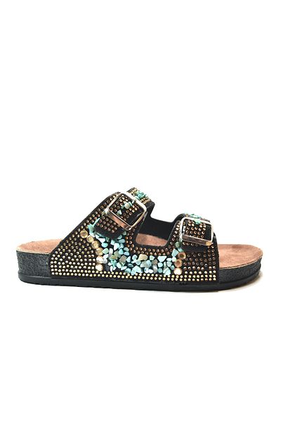 Onlo Ayakkabı Onlo Shoes ARYN.071 Papuci de damă cu cataramă ortopedică neagră