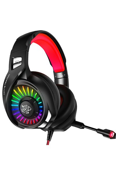 Datazone G2100 Gaming Headphone, 3.5mm jack, RGB light, 2.2m cable, black-red, wired with mic.