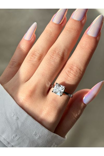 Eylülün Takısı Women's Silver Color Princess Cut Solitaire