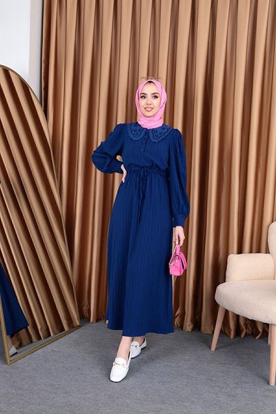 ışık tesettur Φόρεμα Baby Collar Hijab Navy Blue