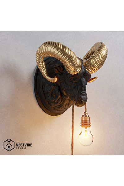 DREAM MODE Decorative Gold Horned Ram Head Wall Lamp Stylish and Modern Lighting