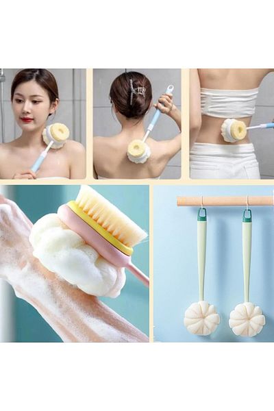 ForWhat 2Mod Double Sides Long Handle Brushed Back Shower Loofah for Bureau Home Office Bath