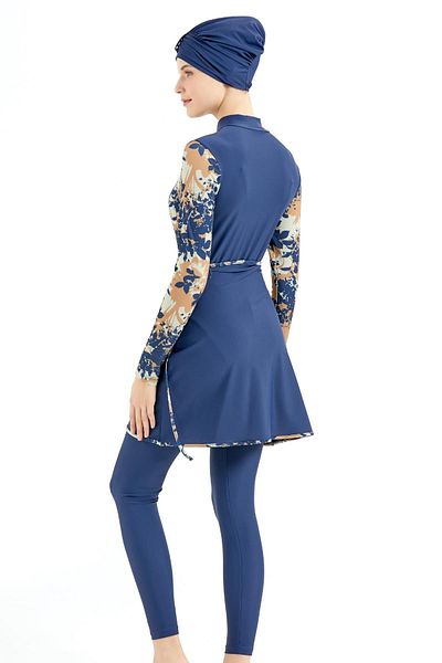 C&City Vollständig bedeckter Hijab-Badeanzug mit Rock und Strumpfhose C13059 Dunkelmarineblau