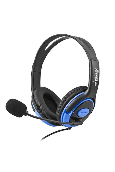 Datazone DL-311S Stereo Gaming Headphones, 3.5mm jack, mic, volume/mute control, blue, medium size.