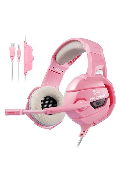 Datazone DZ-K5 Gaming Headset with adapter, pink, wired, clear sound, noise isolation,