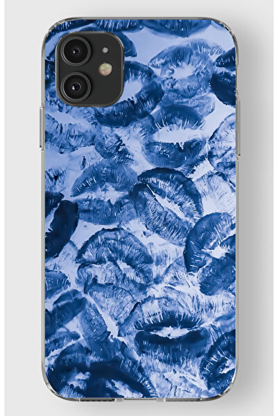moonset Iphone 11 Uyumlu Mavi Dudaklar Tasarımlı Baskılı Şeffaf Telefon Kılıfı