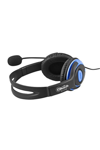 Datazone DL-311S Stereo Gaming Headphones, 3.5mm jack, mic, volume/mute control, blue, medium size.