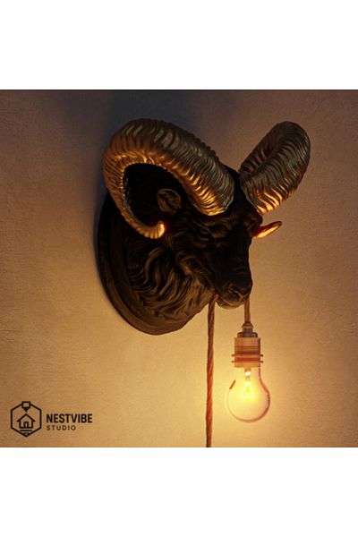 DREAM MODE Decorative Gold Horned Ram Head Wall Lamp Stylish and Modern Lighting