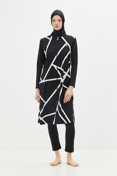 C&City Μακρύ χιτώνα 4 τεμαχίων μαγιό Hijab 6049 Μαύρο/Λευκό