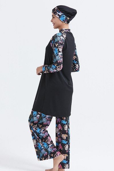 C&City Vollständig bedeckter 4-teiliger Hijab-Badeanzug C11007 Schwarz