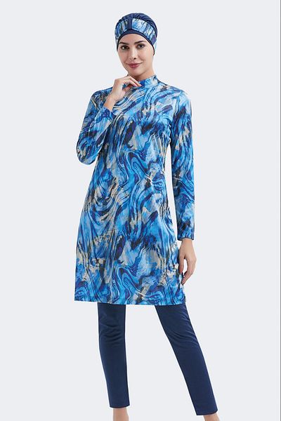C&City Vollständig bedeckter dreiteiliger Hijab-Badeanzug C11003 Marineblau
