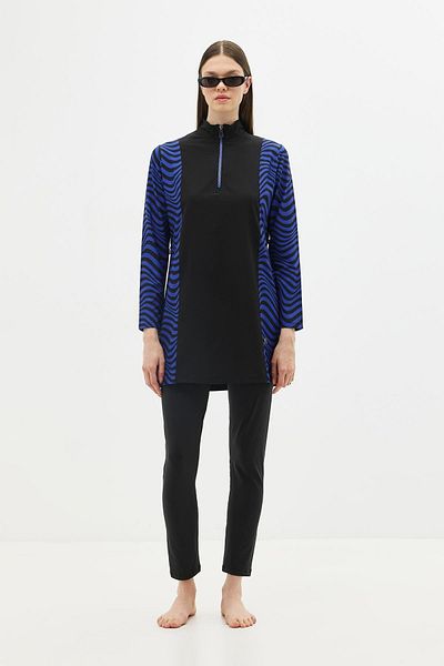 C&City Μαγιό Hijab 4 τεμαχίων με σχέδιο Zebra 6227 Μαύρο/Sax