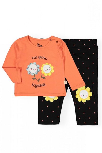 Mnk Daisy Motif Baby Girl Set Pomegranate Flower