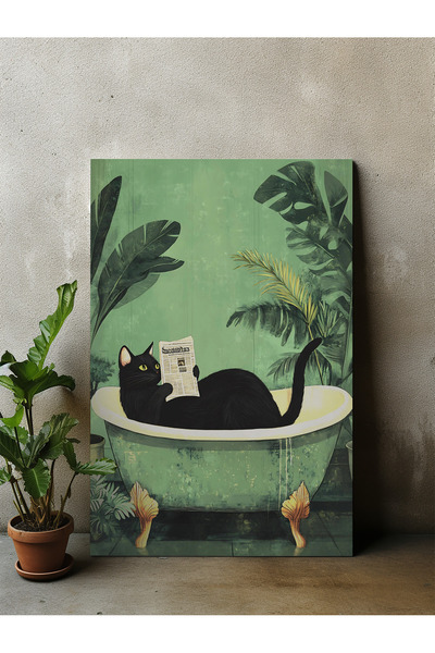 DES VU PRINT Küvette Gazete Okuyan Kedi Posteri, Kedi Temalı Çerçevesiz Poste...