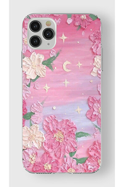moonset Iphone 11 Pro Max Uyumlu Pastel Çiçekler Tasarımlı Baskılı Şeffaf Tel...