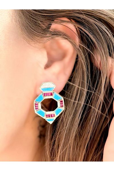 MyladyAccessoriess Special Series Enamel and Zircon Stone Detailed Design Colorful Earrings