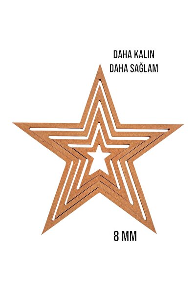 Buradadavar Hobi Ahşap 4'lü Yildiz Ham Mdf, 8mm Kalınlık, 30 Cm Kasnak, Boyanabilir Vidasız Kasnak, Makrome Halkası