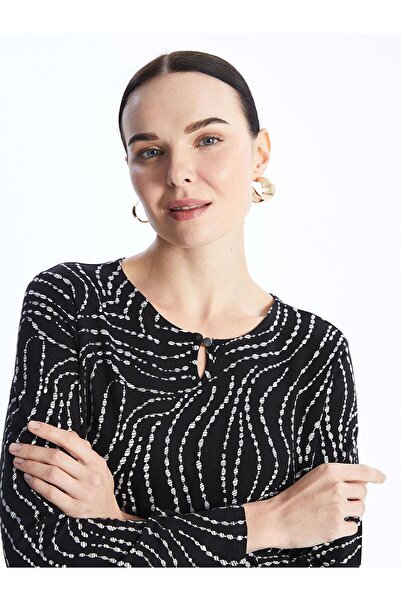 LC Waikiki Bisiklet Yaka Desenli Uzun Kollu Kadın Bluz
