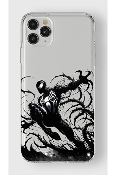 moonset Iphone 11 Pro Uyumlu Siyah Örümcek Tasarımlı Baskılı Şeffaf Telefon K...