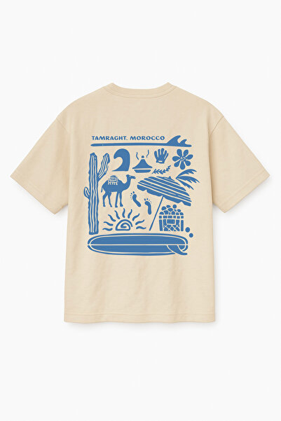 Altair Tr تي شيرت مطبوع عليه المغرب باللون البيج مقاس كبير للجنسين