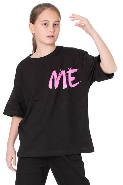 İrem Çocuk Giyim Girl's Black Oversize T-Shirt with Me Text Pattern on the Front and Back