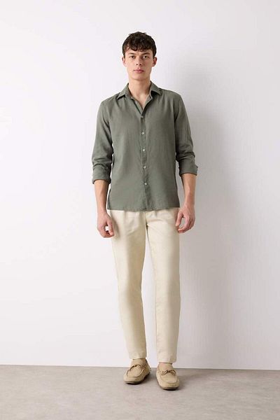 DeFacto New Season 100% Cotton Relax Fit Relaxed Cut ίσιο λινό παντελόνι καλοκαιρινό υφασμάτινο παντελόνι