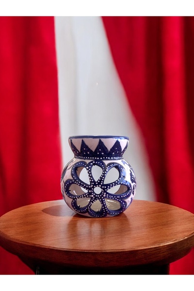 STORESZA Mavi Çiçek Desenli El Yapımı Çini Buhurdanlık