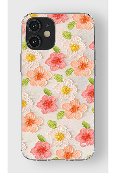 moonset Iphone 12 Mini Uyumlu Çiçek Tasarımlı Baskılı Şeffaf Telefon Kılıfı