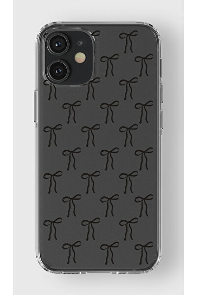 moonset Iphone 12 / 12 Pro Uyumlu Siyah Fiyonk Tasarımlı Baskılı Şeffaf Telef...