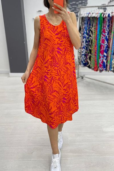 AYASOFYA OTANTIK Women's Orange Patterned Sleeveless Midi Dress