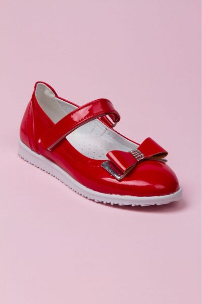levvas Red Patent Leather Girl's Orthopedic Ballerinas with Bow Detail