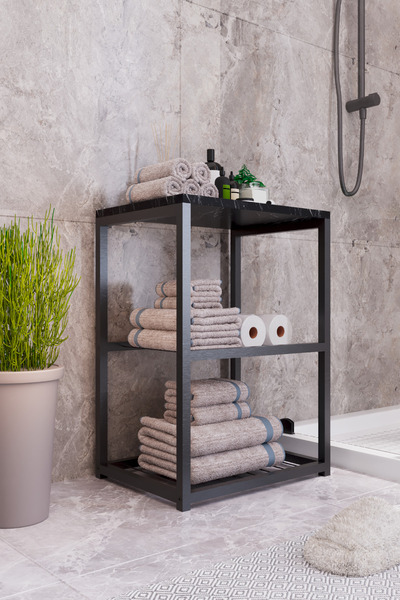 interGO Metal Ayaklı Dekoratif Tel Raflı Banyo Rafı