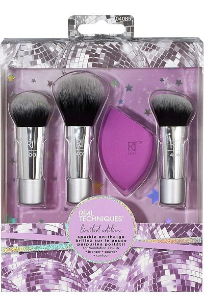 Real Techniques Sparkle On-The-Go Makeup Brush Gift Set with Sponge - Travel Size