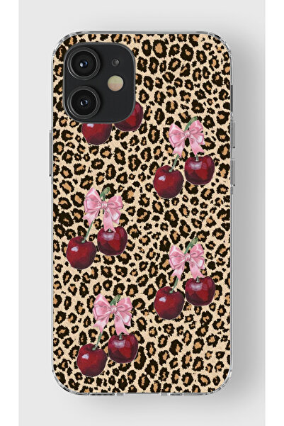 moonset Iphone 12 / 12 Pro Uyumlu Leopar ve Fiyonk Tasarımlı Baskılı Şeffaf T...
