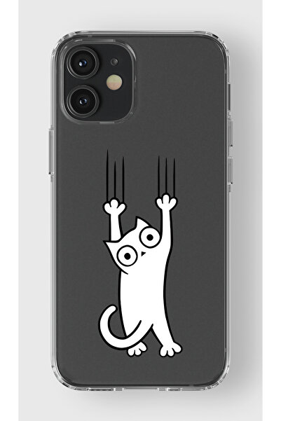 moonset Iphone 12 Mini Uyumlu Kedi Tasarımlı Baskılı Şeffaf Telefon Kılıfı