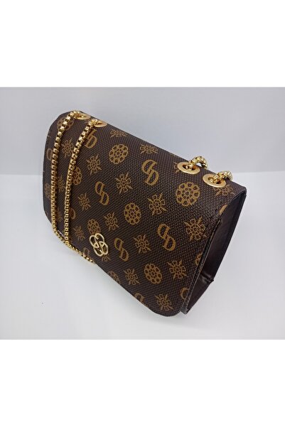 stilyy Monogram Baskı Acı Kahve Renkli Omuz Çantası
