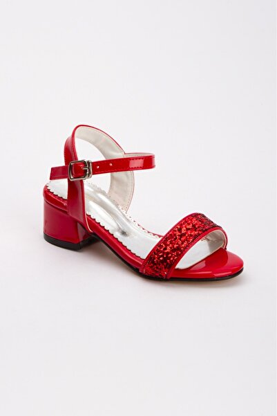 APJ STORE SINCE 2020 Red Patent Leather Sequin Sparkle Detailed Single Band Orthopedic Sole Open Heeled Children's Evening Dress Shoes